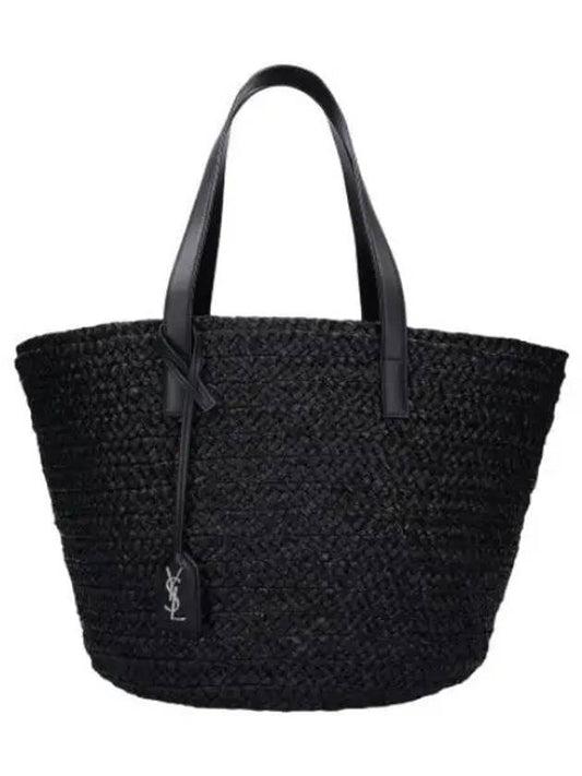 Pannier Raffia Logo Tote Bag Black Handbag - SAINT LAURENT - BALAAN 1