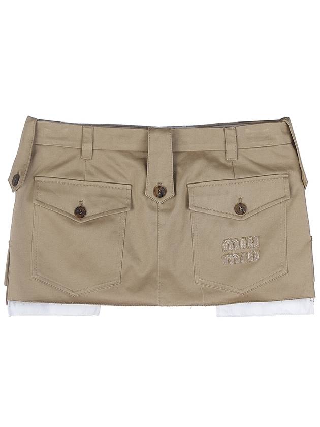 Women's Cargo Pocket Chino Mini A-Line Skirt Beige - MIU MIU - BALAAN.