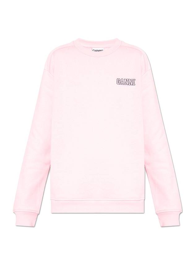 Embroidered Logo Cotton Sweatshirt Lilac - GANNI - BALAAN 1