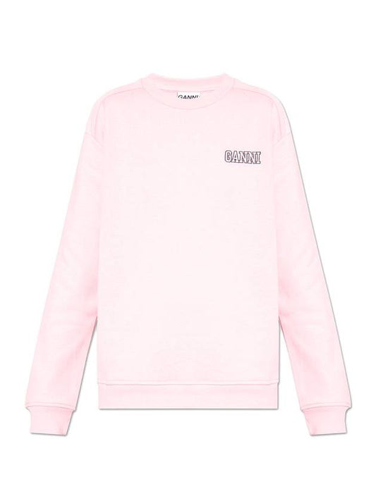 Embroidered Logo Cotton Sweatshirt Lilac - GANNI - BALAAN 1