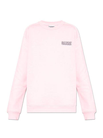 Embroidered Logo Cotton Sweatshirt Lilac - GANNI - BALAAN 1