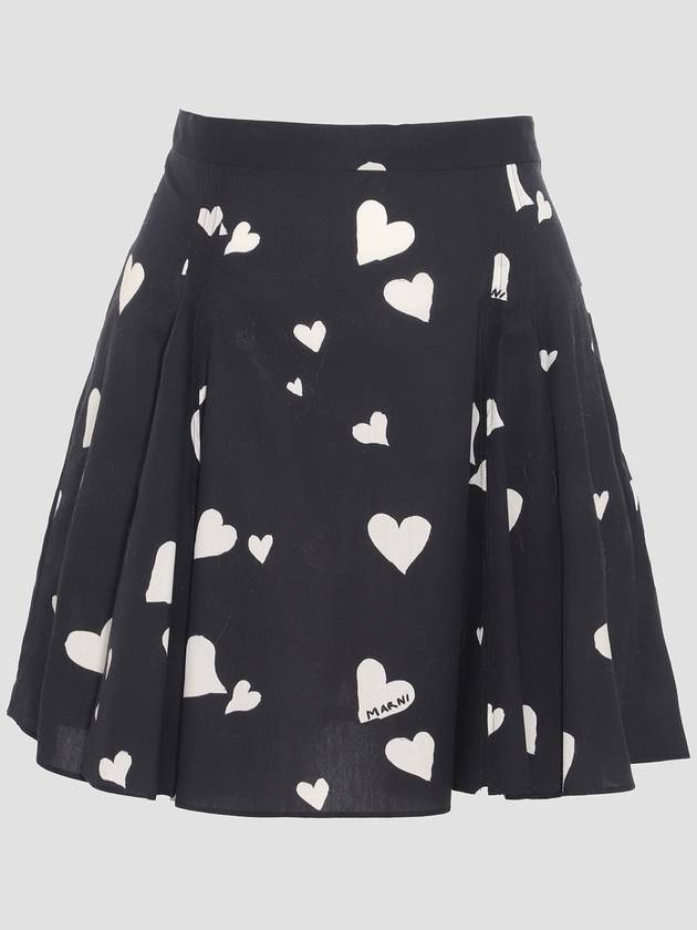 Women's Heart Print Mini A-Line Skirt Black - MARNI - BALAAN 2