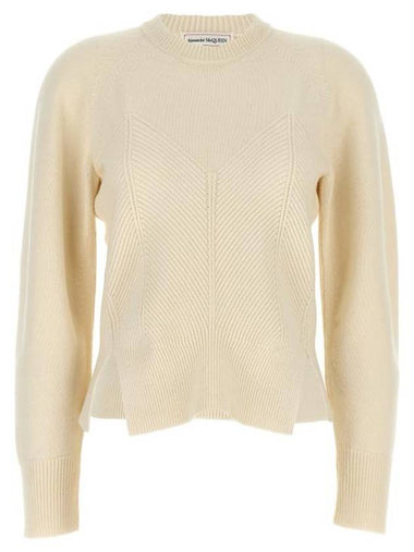 Chevron Pattern Crew Neck Knit Top Cream - ALEXANDER MCQUEEN - BALAAN 1