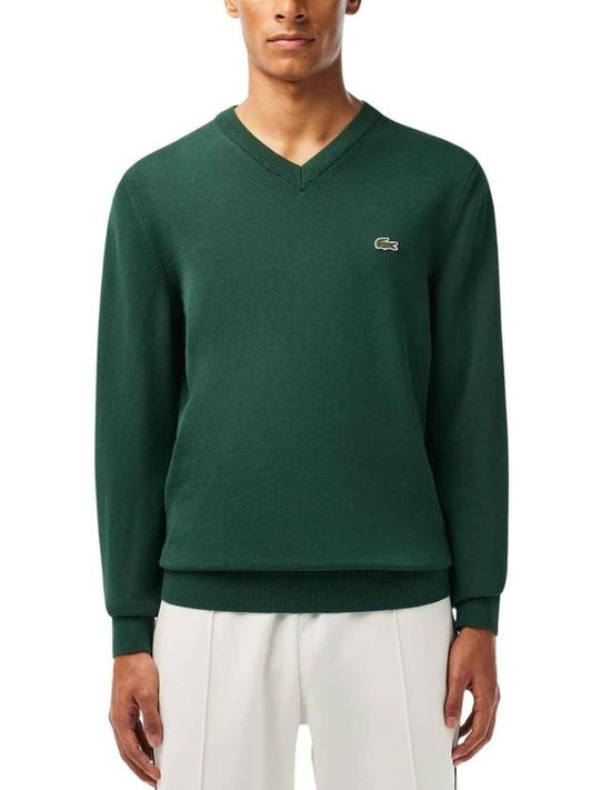 V Neck Cotton Classic Fit Knit Top Forest Green - LACOSTE - BALAAN 1