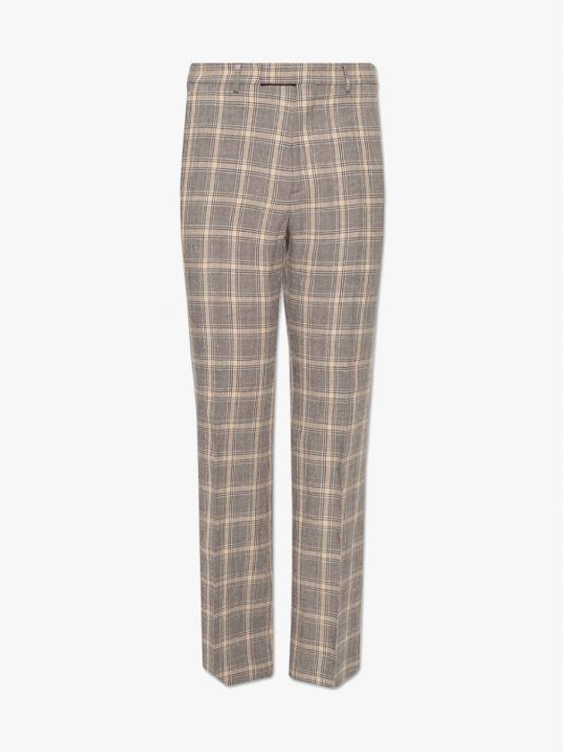 Men's Check Linen Wool Tailored Straight Pants Grey - GUCCI - BALAAN 2