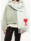 Heart Logo Oversized Wool Fringe Scarf Pale Green - AMI - BALAAN 7