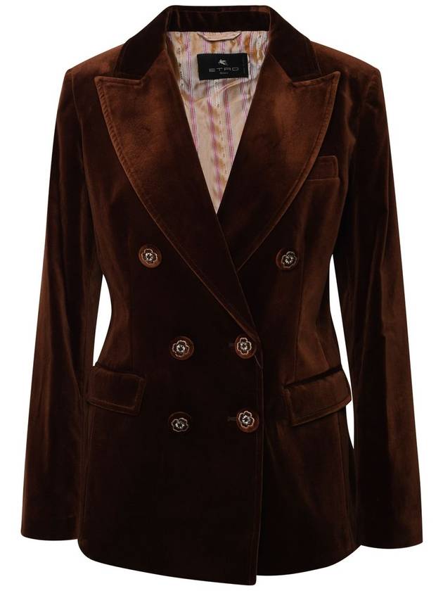 Women's Double Breasted Velvet Jacket Brown - ETRO - BALAAN 2