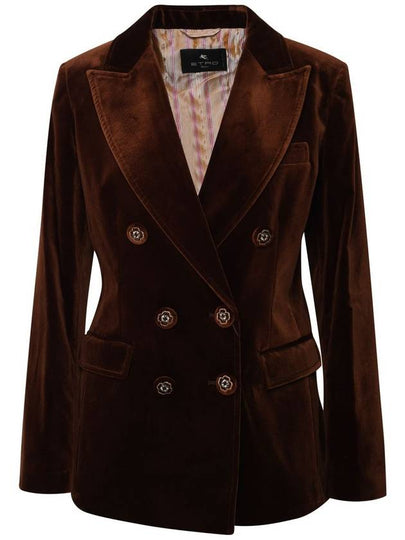 Women's Double Breasted Velvet Jacket Brown - ETRO - BALAAN 2