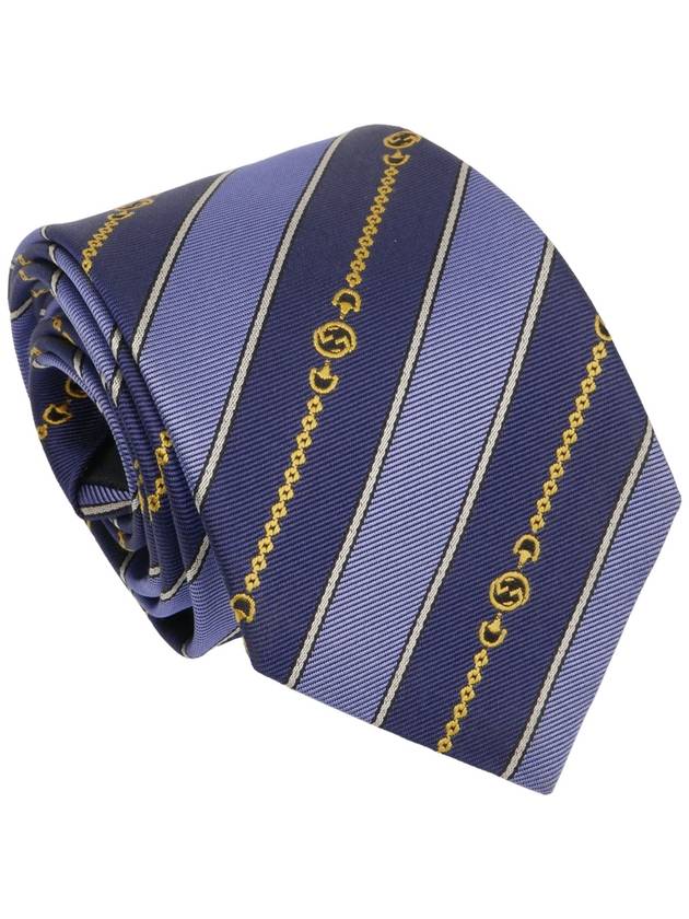 Men's Interlocking GG Chain Silk Tie Blue - GUCCI - BALAAN 2