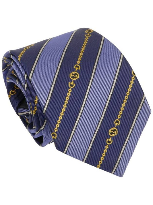 Men's Interlocking GG Chain Silk Tie Blue - GUCCI - BALAAN.