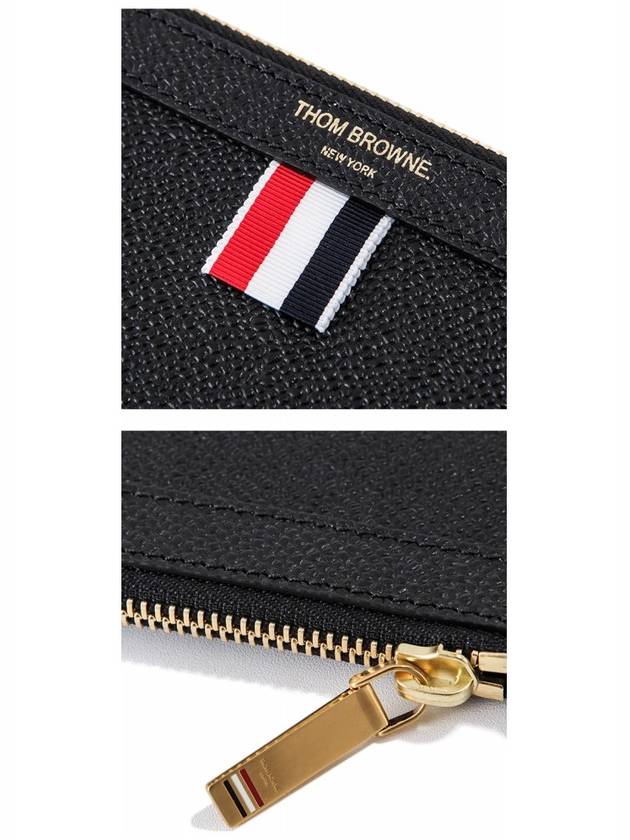 Pebble Grain Three Stripes Zipper Small Clutch Bag Black - THOM BROWNE - BALAAN 6