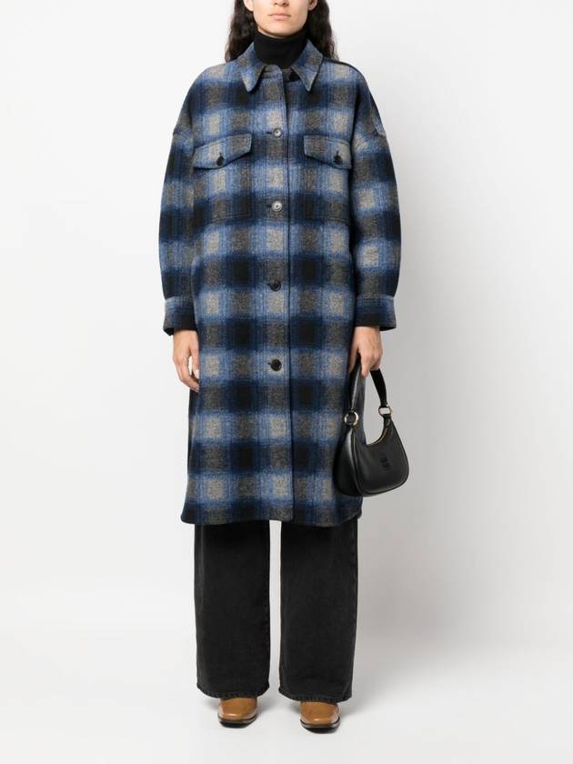 Women's Fontizi Check Wool Single Coat Navy - ISABEL MARANT ETOILE - BALAAN 3