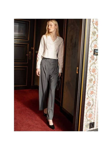 Wide One Tuck Wool Slacks Grey - DEFEMME - BALAAN 1