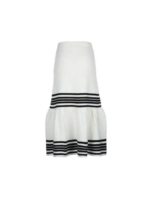 Mariniere Cotton Silk Knit Midi A-Line Skirt White - DIOR - BALAAN 3