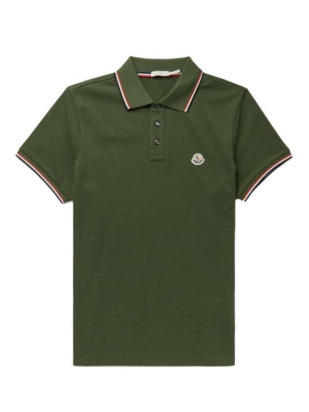 Logo Patch Short Sleeve Polo Shirt Chive - MONCLER - BALAAN 1