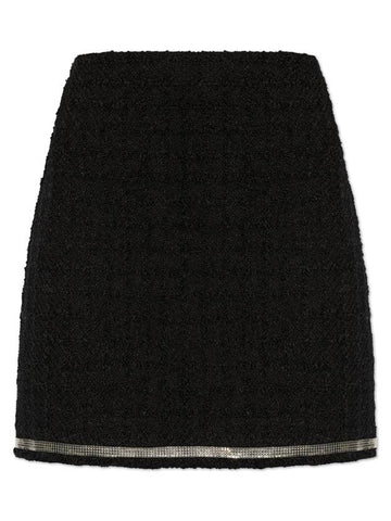 Versace Tweed Skirt With Shimmering Appliqué, Women's, Black - VERSACE - BALAAN 1