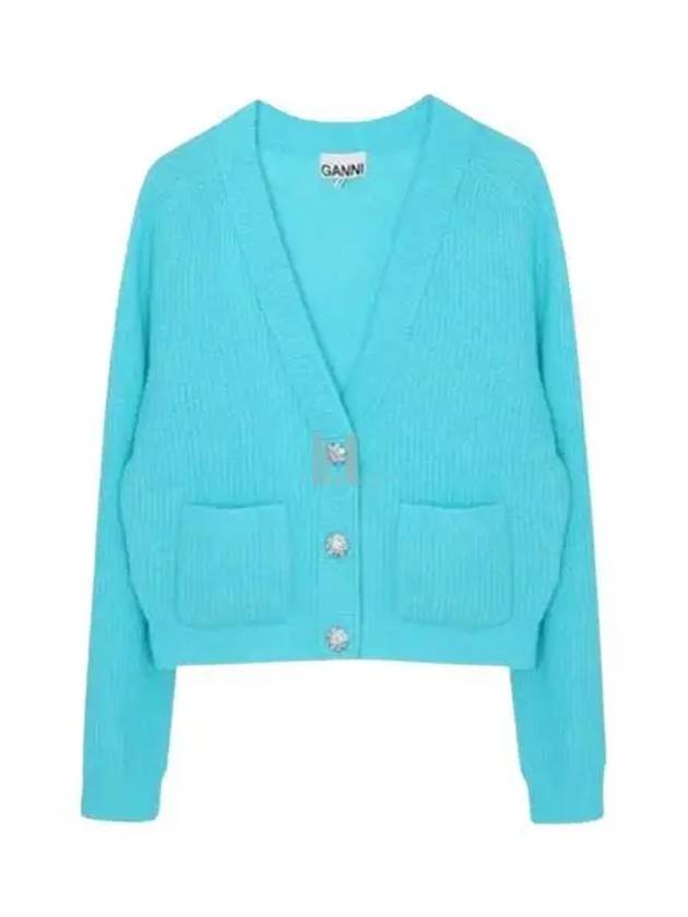 Jewel Button Soft Wool Cardigan Blue - GANNI - BALAAN 2