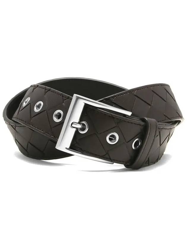 Intrecciato Silver Buckle Leather Belt Dark Brown - BOTTEGA VENETA - BALAAN 4