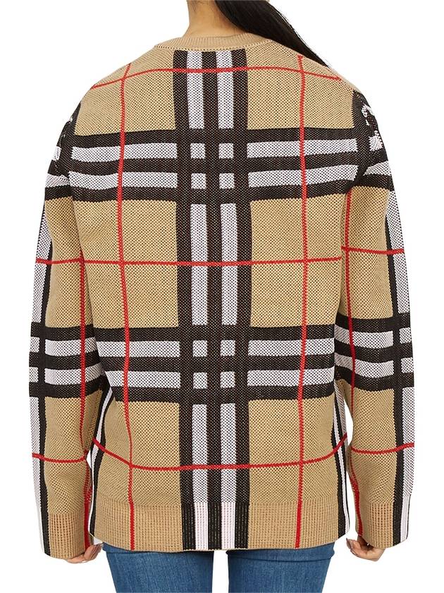 V-Neck Checked Technical Cotton Cardigan Archive Beige - BURBERRY - BALAAN 5