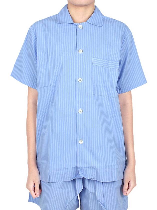 Poplin Pajamas Organic Cotton Short Sleeve Shirt Pin Stripe - TEKLA - 7