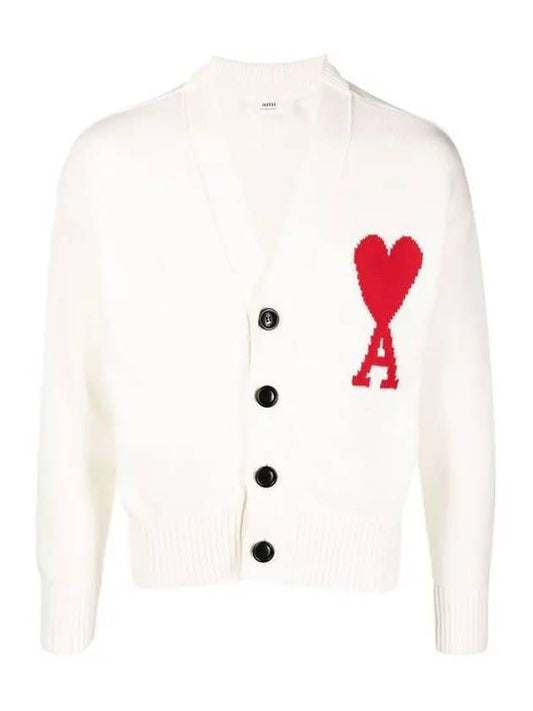 Big Heart Logo Embroidered Cardigan Pale White - AMI - BALAAN.