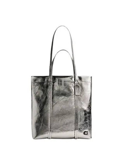 Hall 33 Metallic Leather Tote Bag Silver - COACH - BALAAN 2