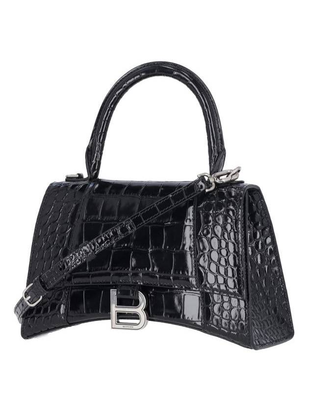 Hour Glass Croco Print Shoulder Bag Black - BALENCIAGA - BALAAN 3