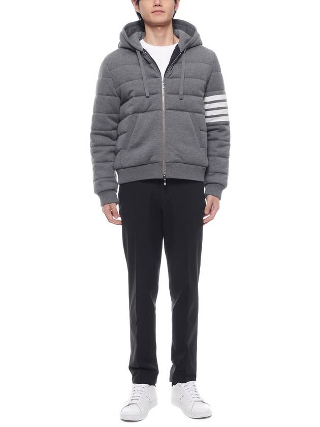 Jersey Stitch Padded 4 Bar Zip-Up Hoodie Grey - THOM BROWNE - BALAAN 4