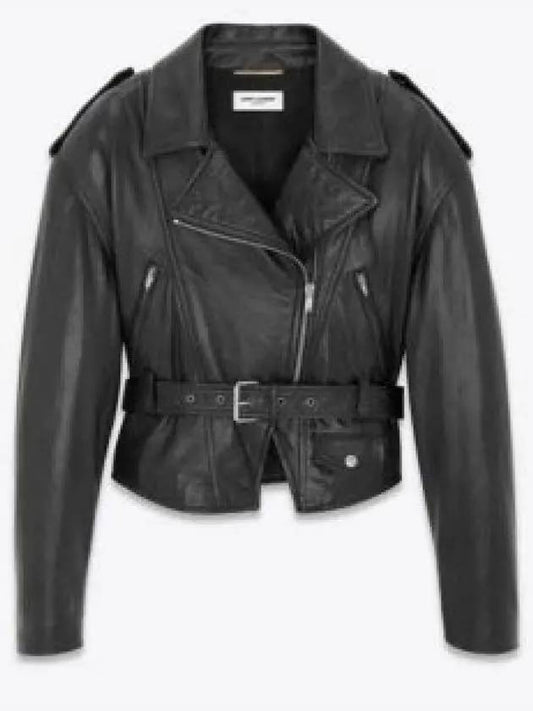 Crop Lambskin Biker Jacket Black - SAINT LAURENT - BALAAN 2