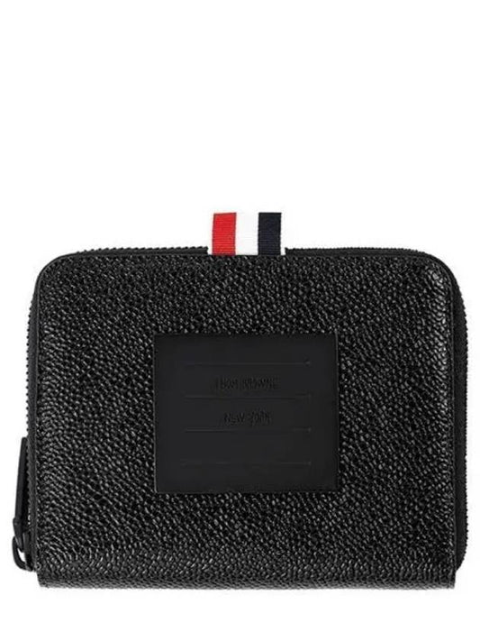 Pebble Grain Leather Tonal 4 Bar Brass Label Half Wallet Black - THOM BROWNE - BALAAN 2