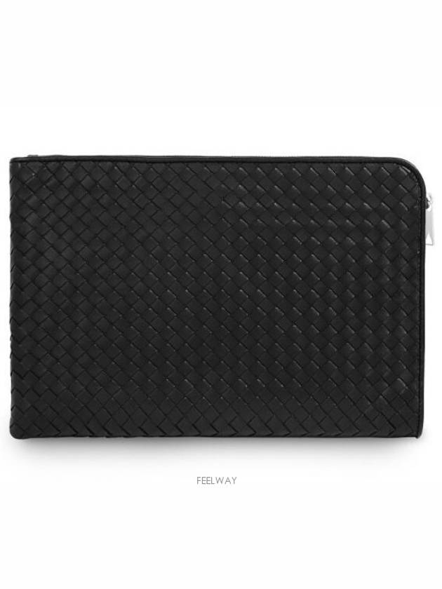 Intrecciato Weaving Zipper Clutch Bag Black - BOTTEGA VENETA - BALAAN 2