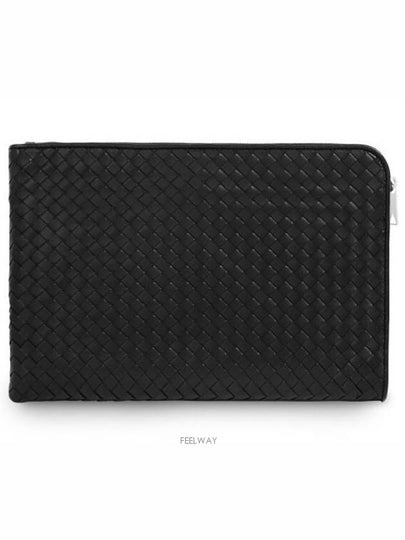 Intrecciato Weaving Zipper Clutch Bag Black - BOTTEGA VENETA - BALAAN 2