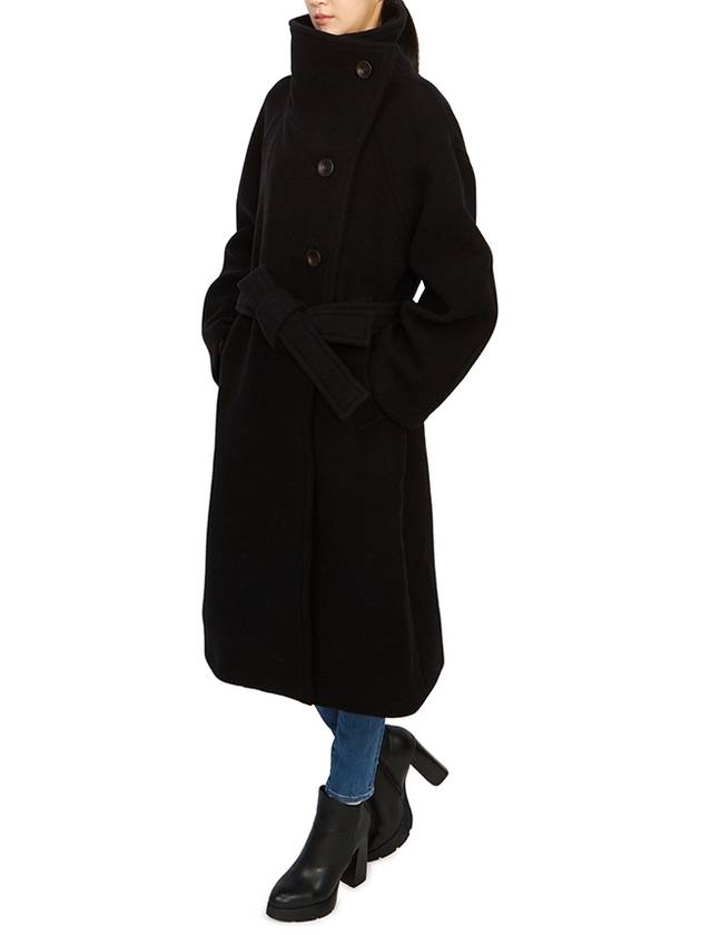 High-Neck Belted Wool Single Coat Black - ACNE STUDIOS - BALAAN 6