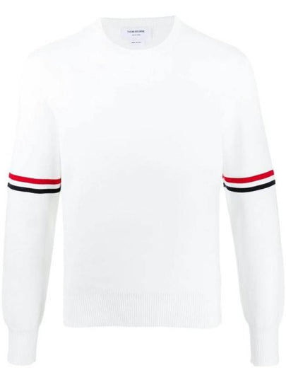 Men's Milan Stitch Armband Crew Neck Knit Top White - THOM BROWNE - BALAAN 2