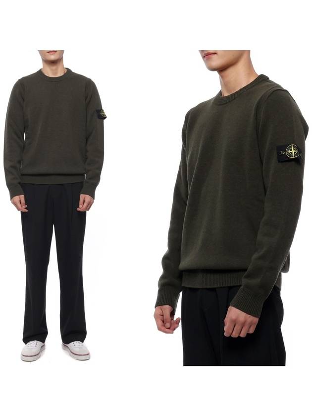 Logo Patch Crew Neck Wool Knit Top Khaiki - STONE ISLAND - BALAAN 2