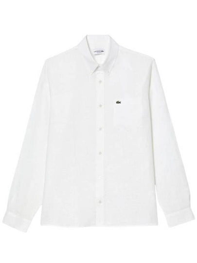 Logo Patch Linen Long Sleeve Shirt White - LACOSTE - BALAAN 2