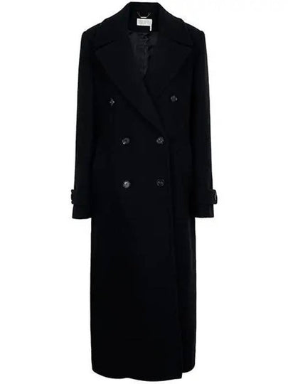 Double Breasted Wool Over Long Double Coat Navy - CHLOE - BALAAN 2