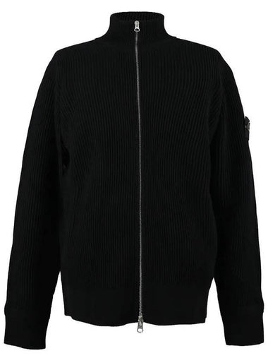 Logo Patch Wool Knit Zip-up Jacket Black - STONE ISLAND - BALAAN 1