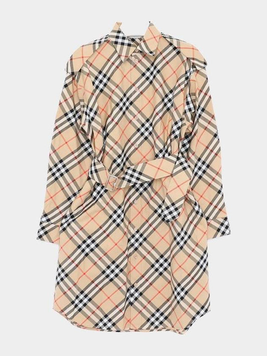 Check Cotton Shirt Midi Dress Beige - BURBERRY - BALAAN 2