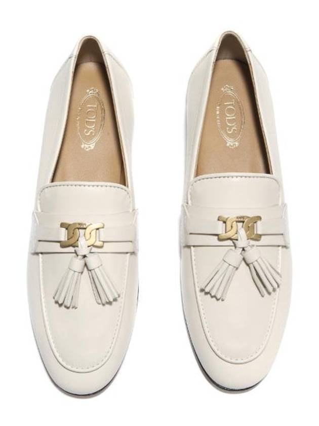 Tassel Embellished Leather Loafers White - TOD'S - BALAAN 3