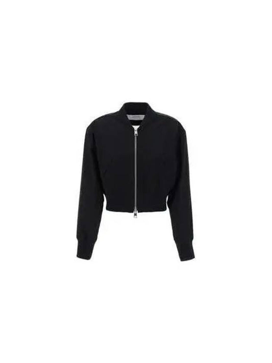 Band Collar Crop Bomber Jacket Black - AMI - BALAAN 2