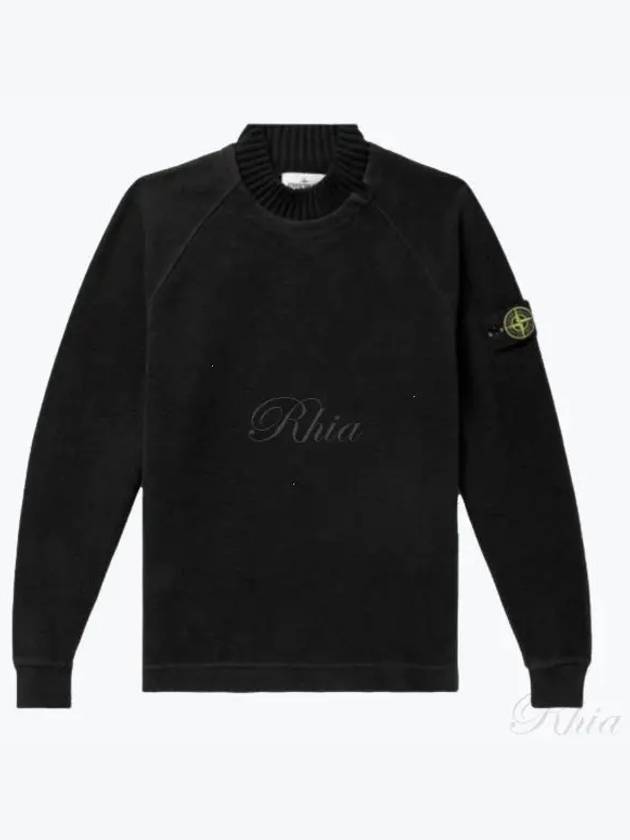 Garment Dyed Gauze Mock Neck Sweatshirt Black - STONE ISLAND - BALAAN 2