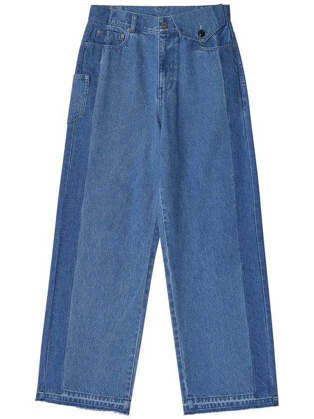 Contrast Double Washing Denim Wide Pants Blue - NOIRER FOR WOMEN - BALAAN 8