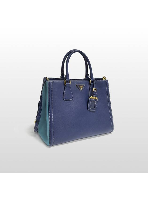 Prada SAFFIANO LUX blue navy two tone color gold logo tote bag and shoulder BN2438 - PRADA - BALAAN 9