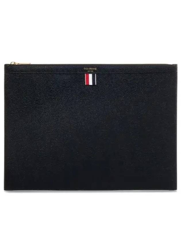 Pebble Grain Leather Large Zipper Laptop Holder Black - THOM BROWNE - BALAAN 2