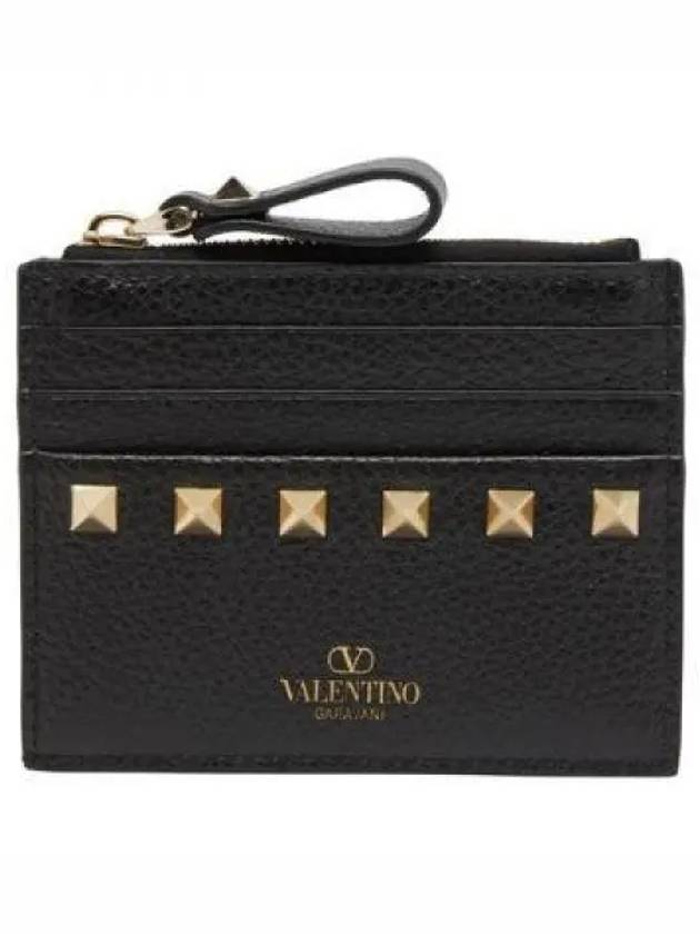 Rockstud Zipper Card Wallet Black - VALENTINO - BALAAN 2