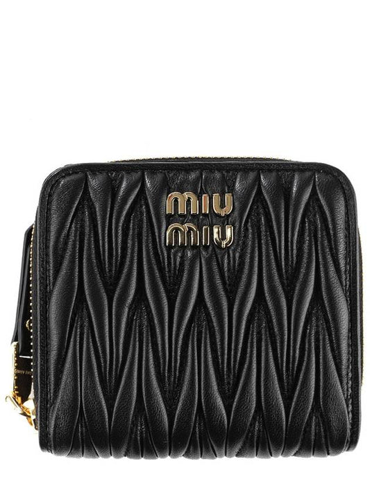 Matelasse Logo Zip Around Half Wallet Black - MIU MIU - BALAAN 2