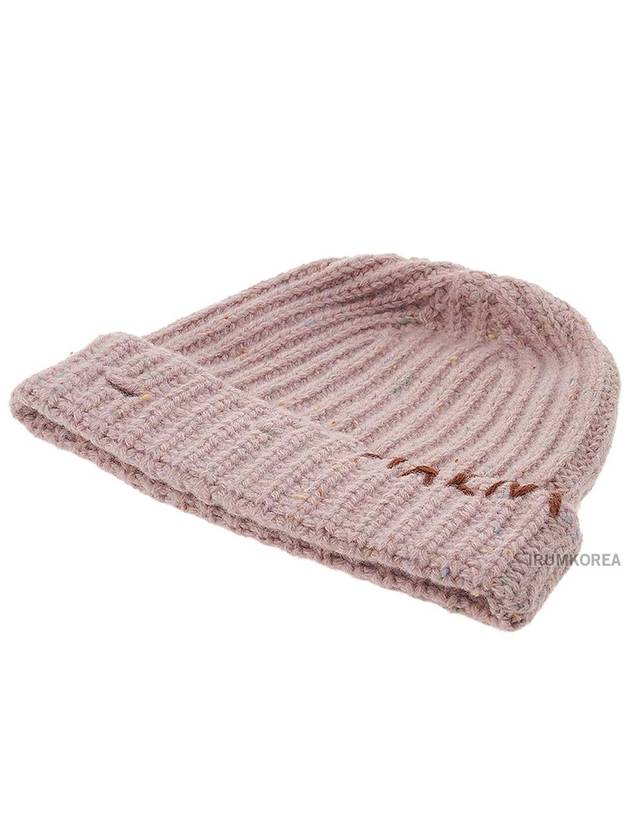 Embroidered Logo Rib Beanie Pink - MARNI - BALAAN 4