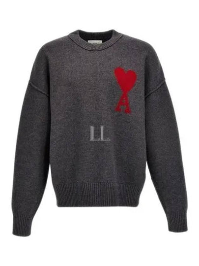 Intarsia Big Heart Logo Wool Knit Top Grey - AMI - BALAAN 2