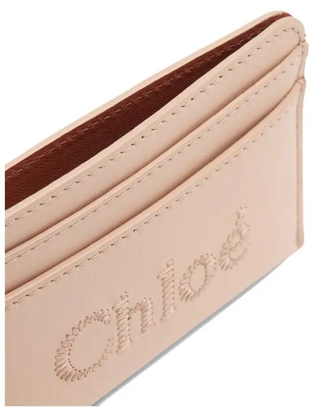 Sense Embroidered Logo Calfskin Card Wallet Light Beige - CHLOE - BALAAN 5